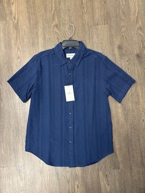 NWT Thomas Sterling M’s Sz Medium Textured Knit Button-Down SSS in Navy Iris
